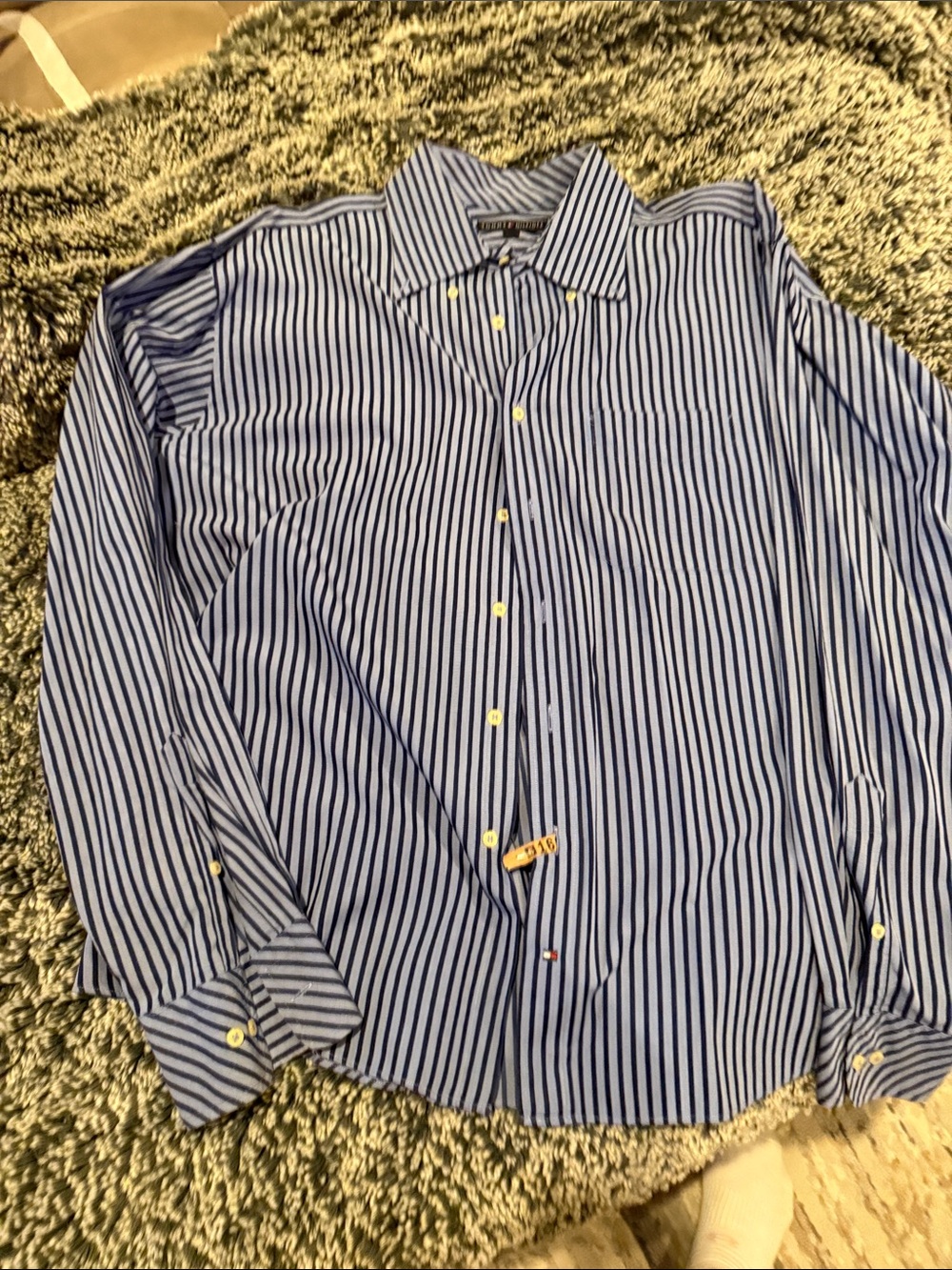 Tommy Hilfiger Blue and White Vertical Stripe Dress Shirt